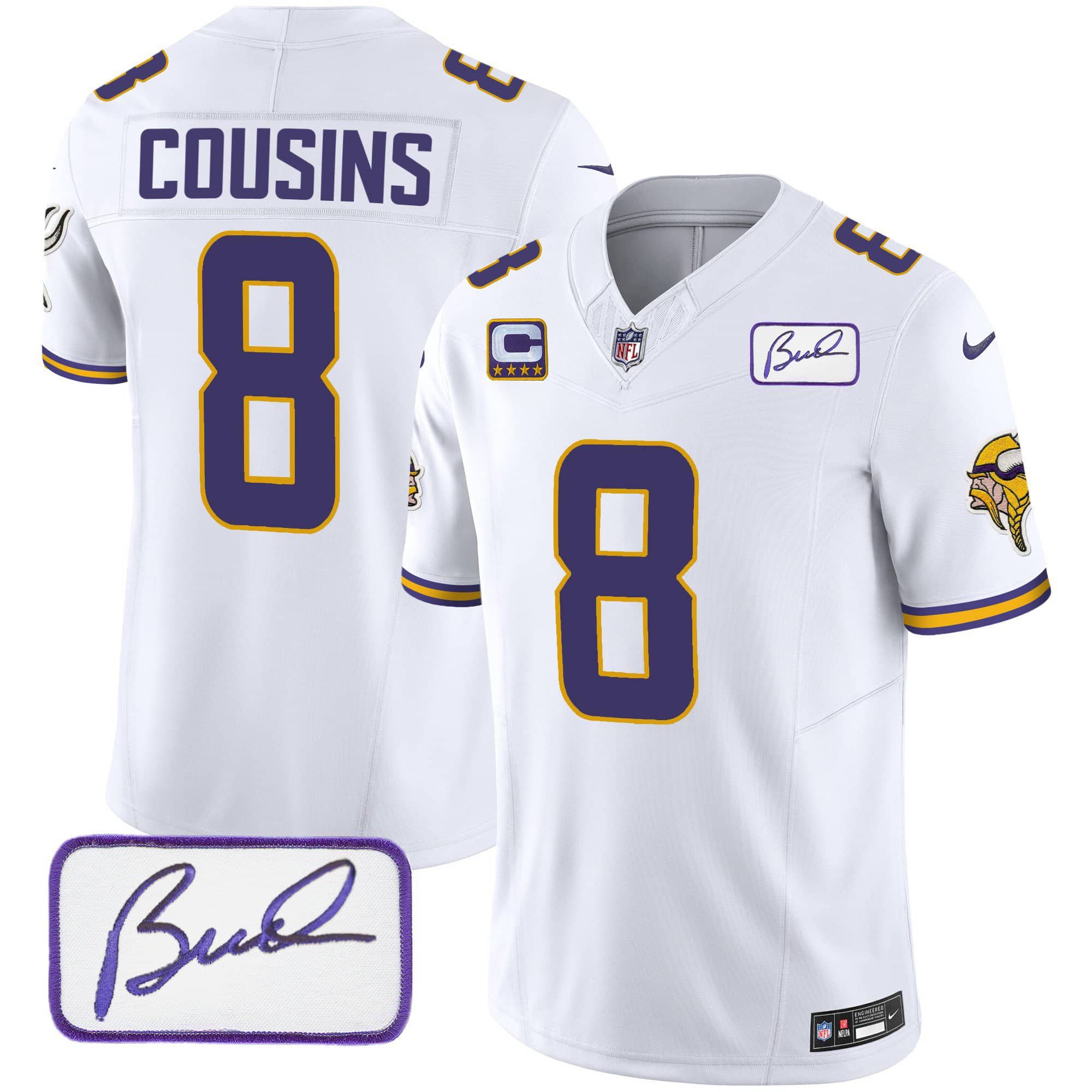 Men Minnesota Vikings #8 Cousins White 2024 Nike Bud Grant Patch Classic Limited NFL Jersey style 1->indianapolis colts->NFL Jersey